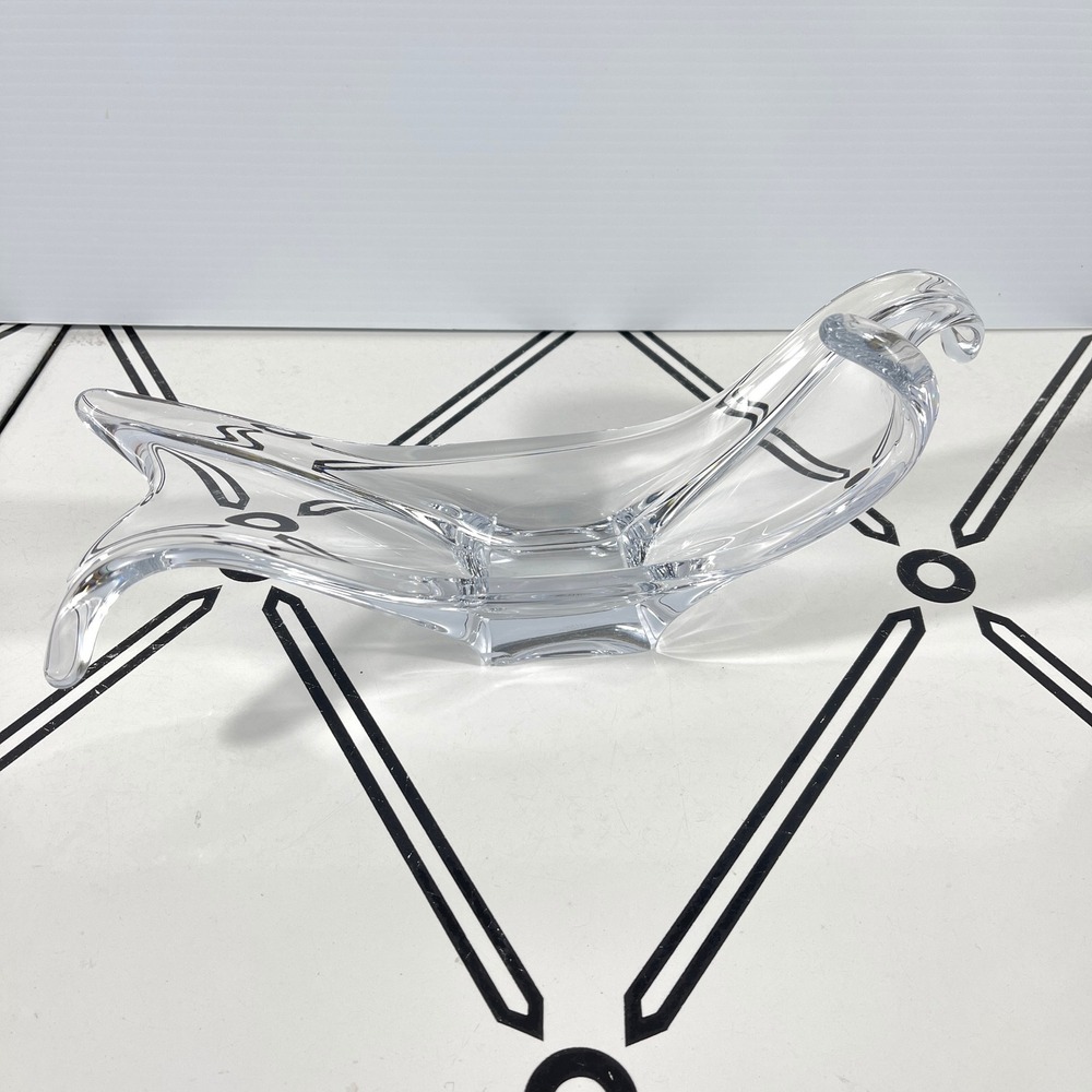 VTG Cofrac Art Verrier France Clear Crystal Winged Art Glass Bowl Centerpiece